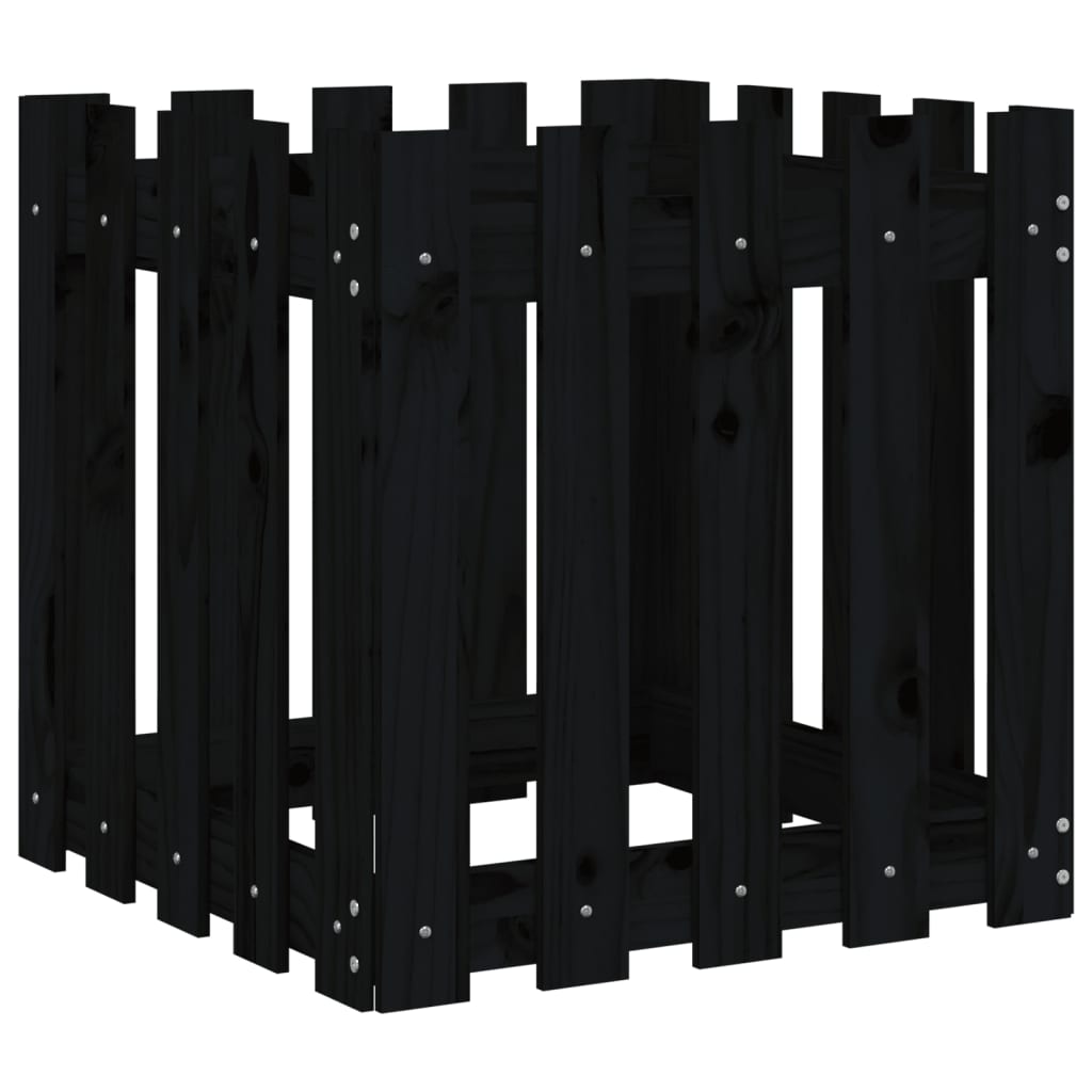 Vidaxl plantenbak met hekontwerp 50x50x50 cm massief grenenhout zwart