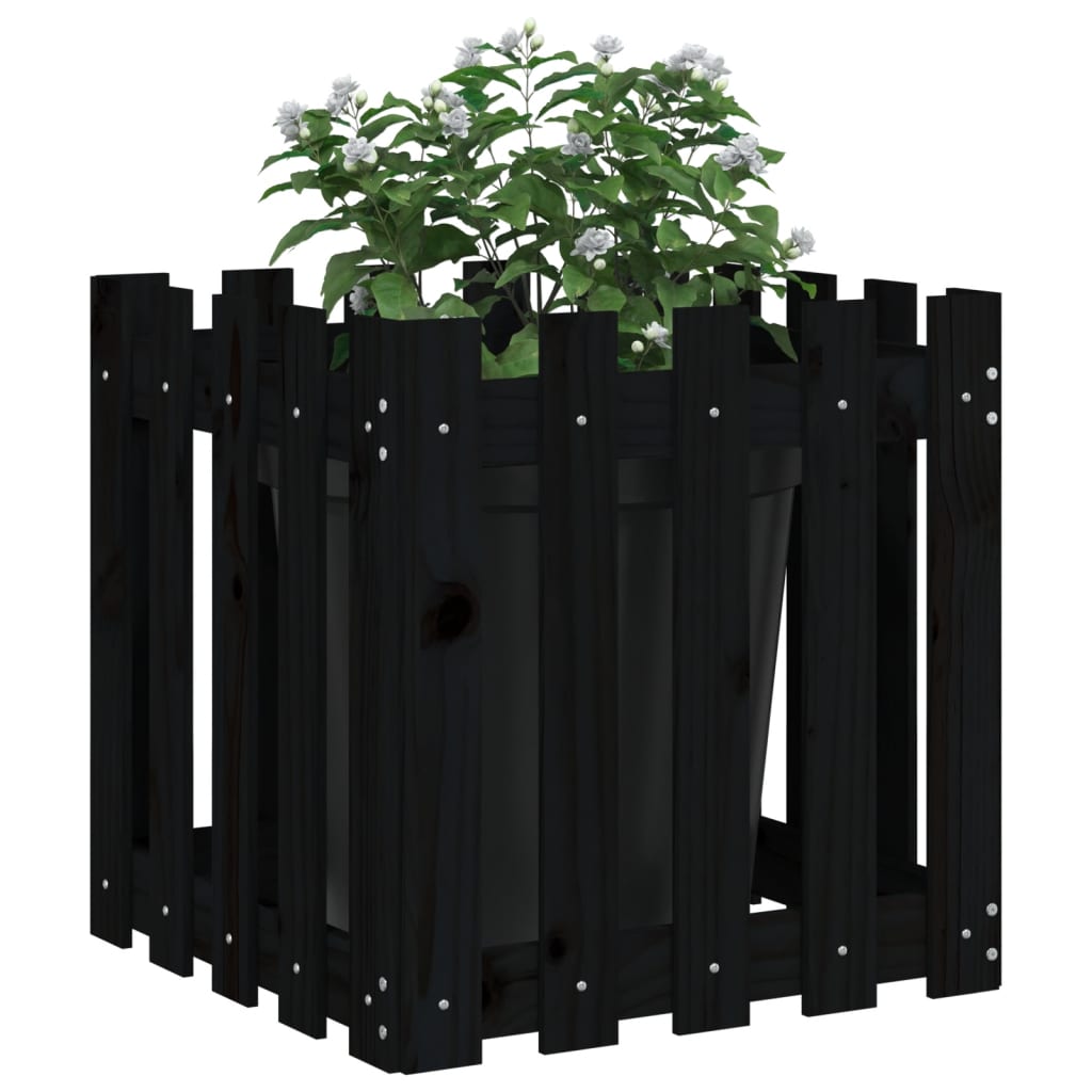 Vidaxl plantenbak met hekontwerp 50x50x50 cm massief grenenhout zwart