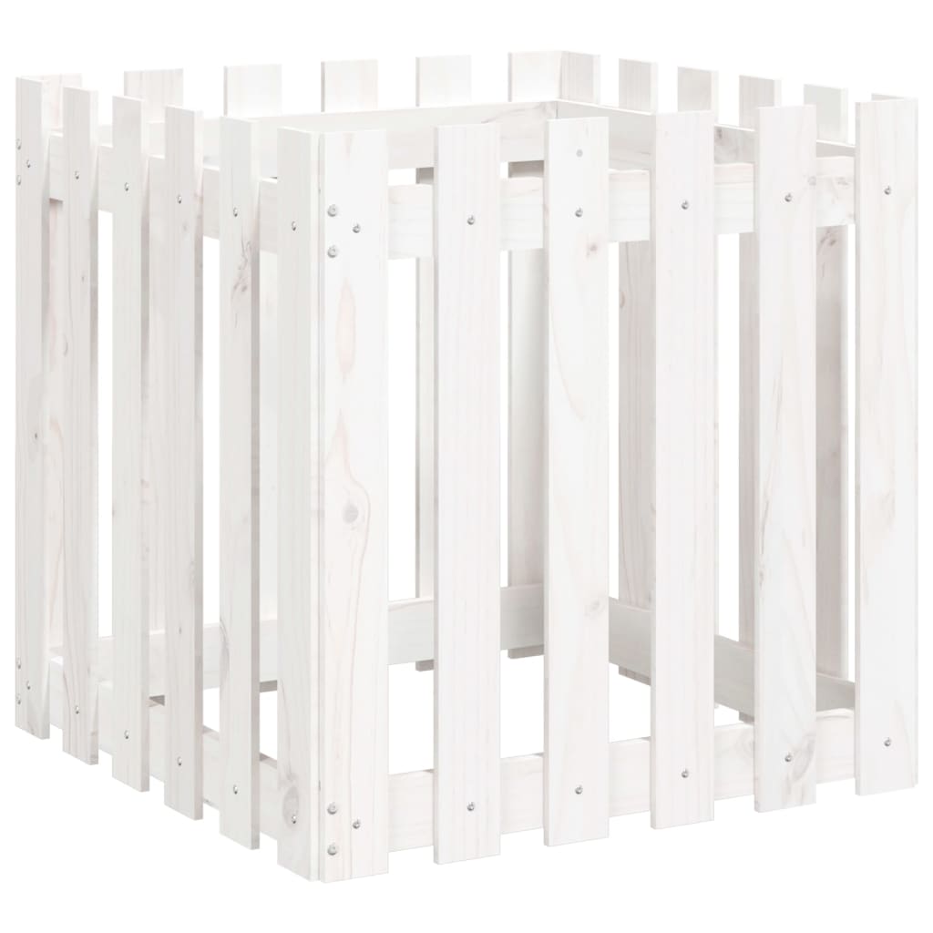 Vidaxl plantenbak met hekontwerp 60x60x60 cm massief groenhout wit