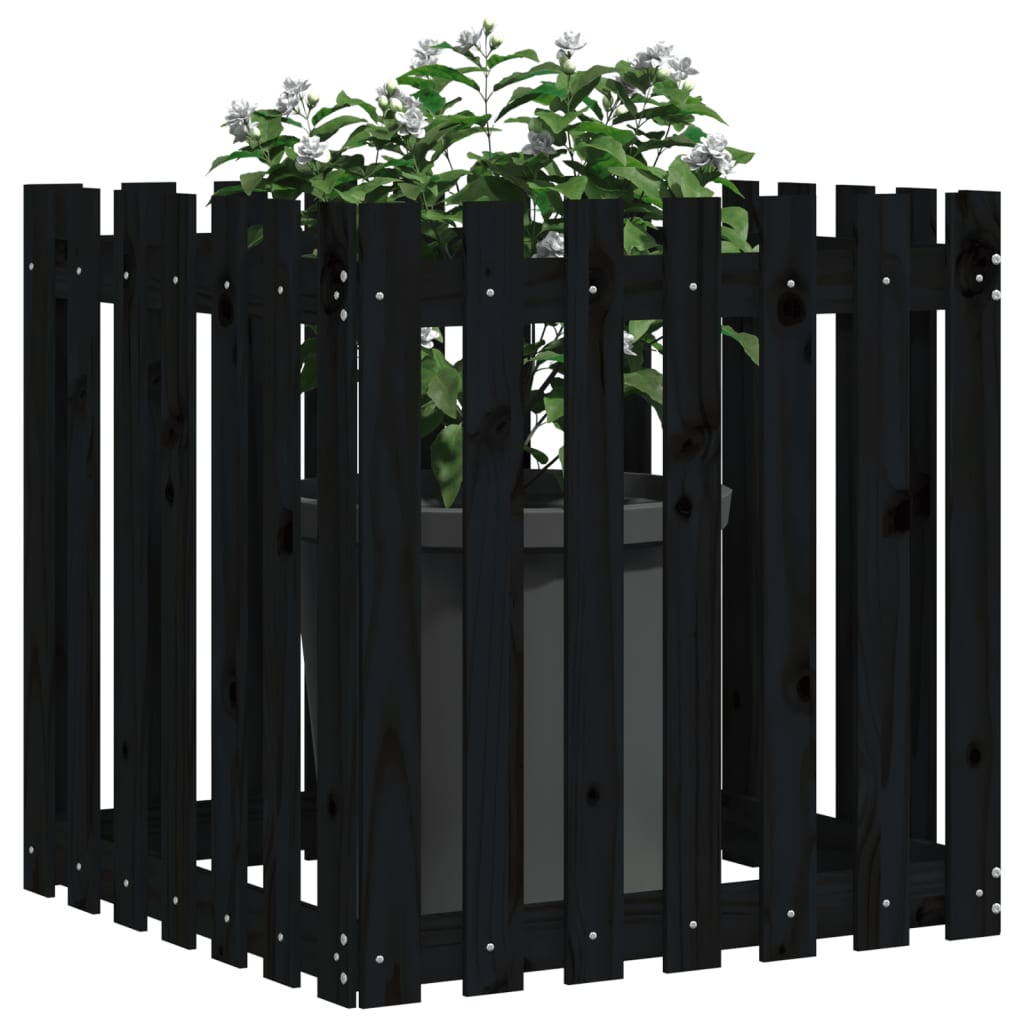 Vidaxl plantenbak met hekontwerp 70x70x70 cm massief groenenhout zwart