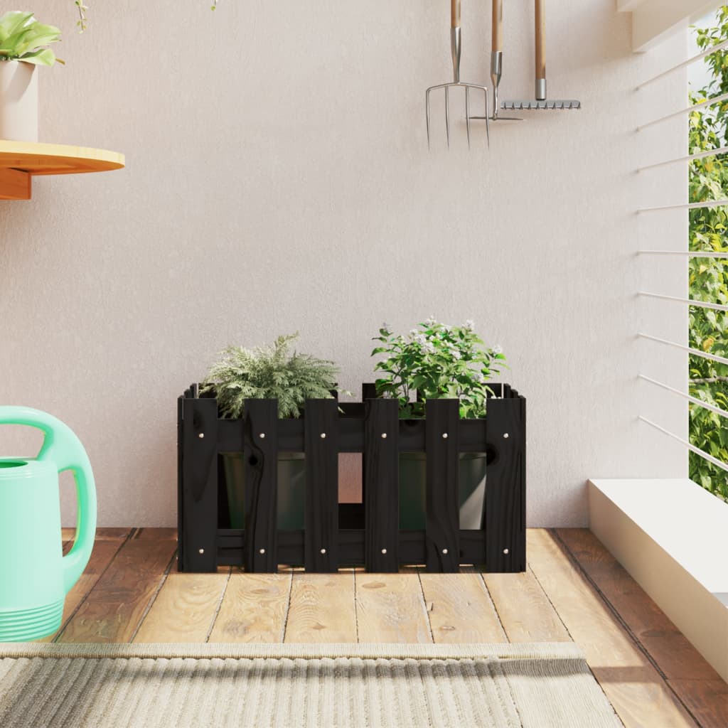Vidaxl plantenbak met hekontwerp 60x30x30 cm massief groenenhout zwart