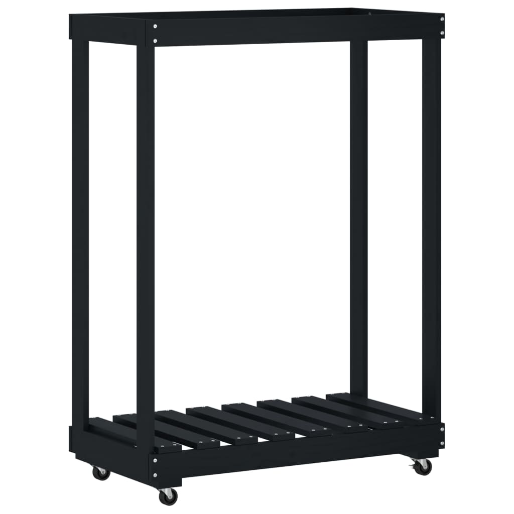 Vidaxl houtblokhouder met wielen 76,5x40x108 cm groenenhout zwart