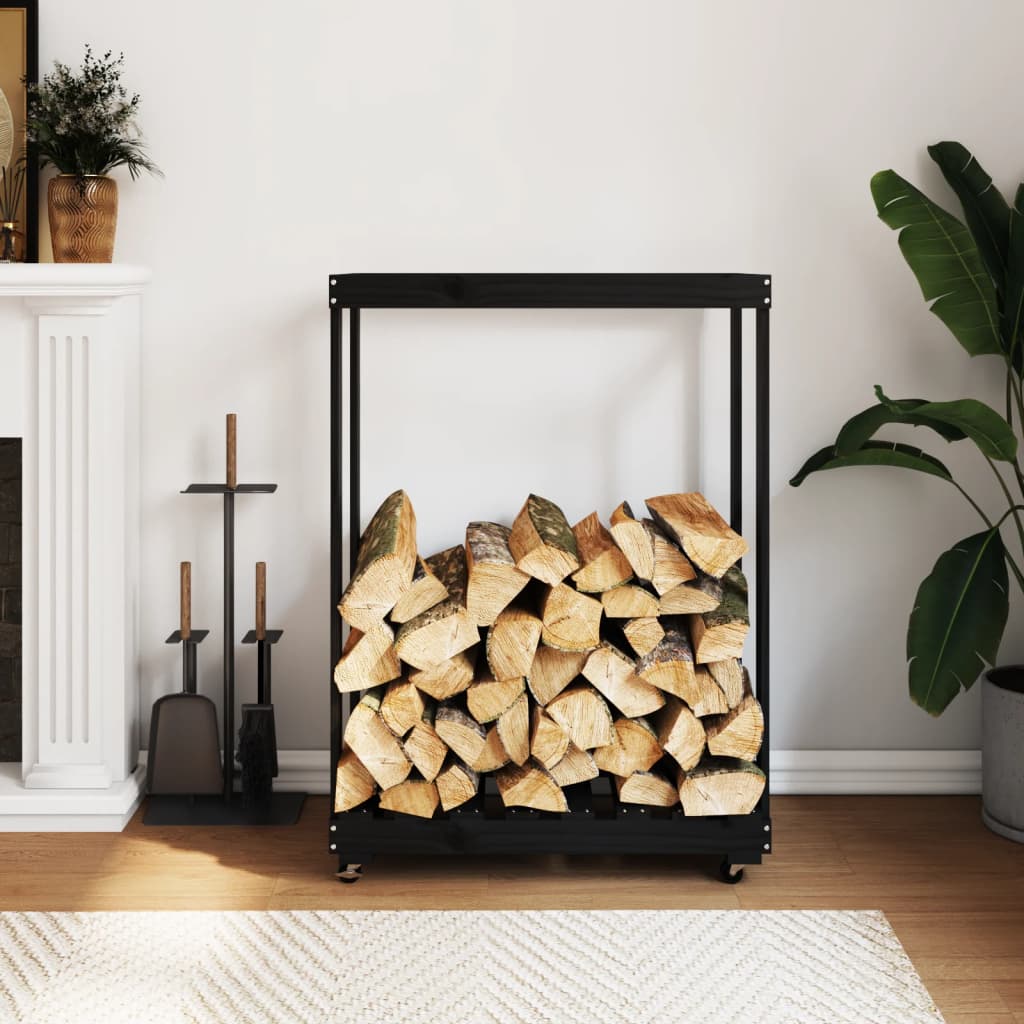 Vidaxl houtblokhouder met wielen 76,5x40x108 cm groenenhout zwart