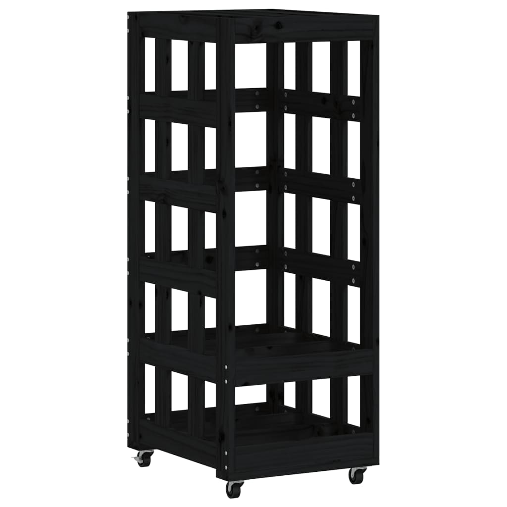Vidaxl houtblokhouder met wielen 40x49x110 cm massief groenenhout zwart