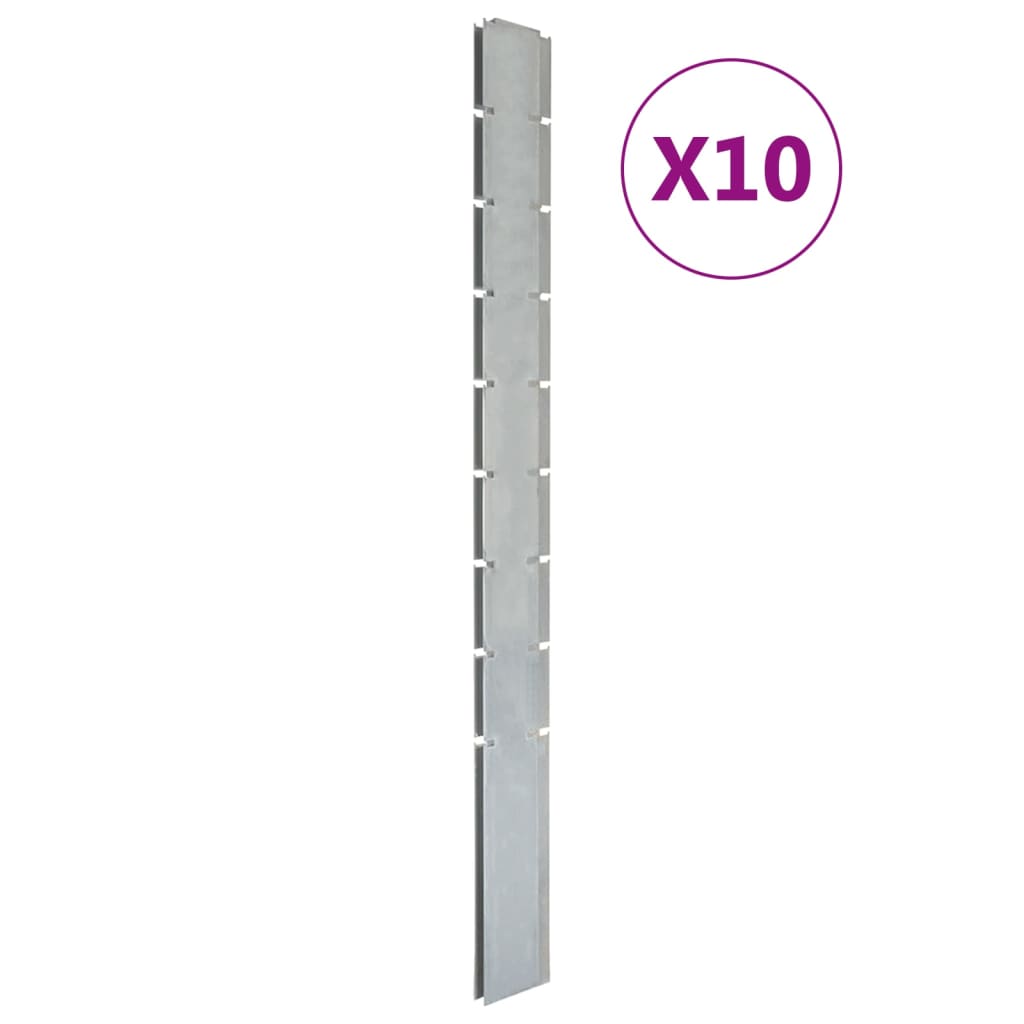 VidaXL Schuttingpalen 10 st 220 cm gegalvaniseerd staal zilverkleurig