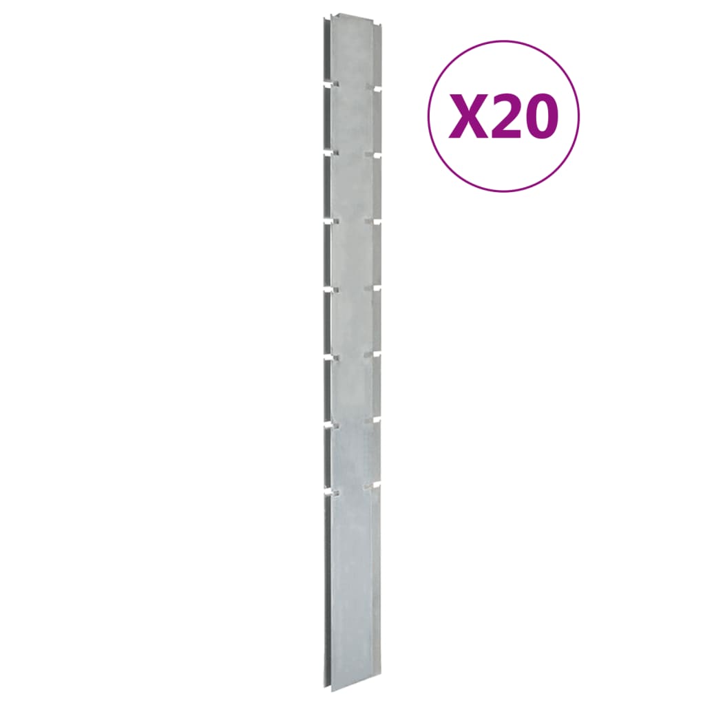 VidaXL Schuttingpalen 20 st 200 cm gegalvaniseerd staal zilverkleurig