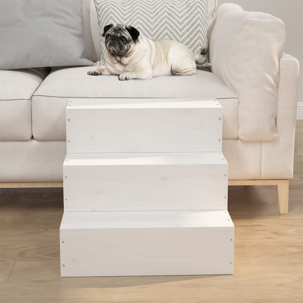 Vidaxl huisdierentrap 40x37,5x35 cm massief groenhout wit