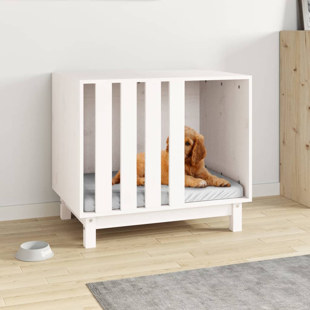 Vidaxl hondenhok 70x50x62 cm massief groenhout wit