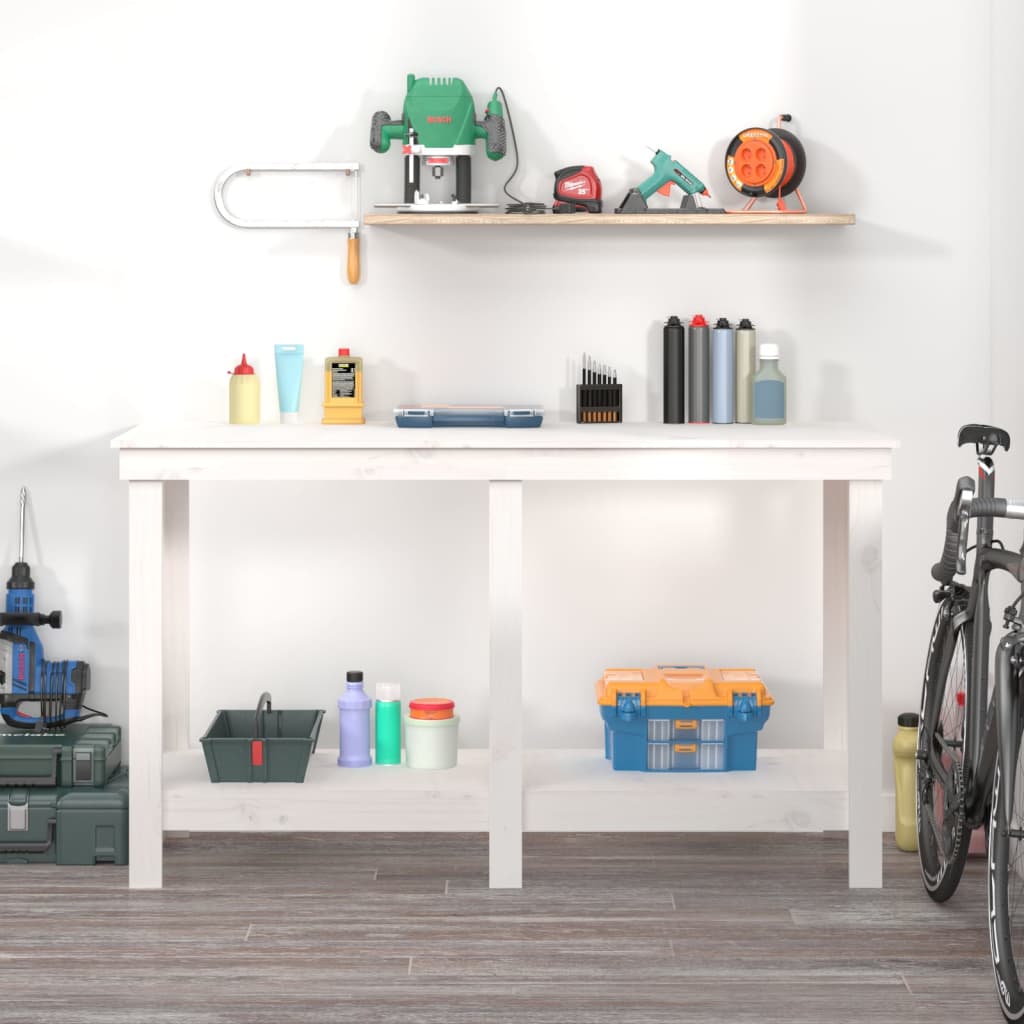 Vidaxl werkbank 140x50x80 cm massief groenhout wit