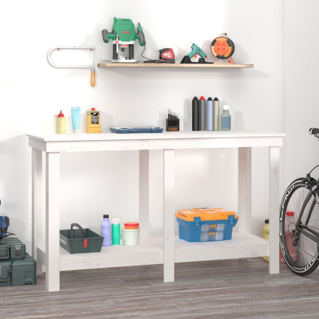 Vidaxl werkbank 140x50x80 cm massief groenhout wit