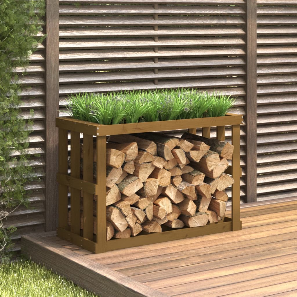 Vidaxl houtblokhouder 108x52x74 cm massief groenhout honingbruin