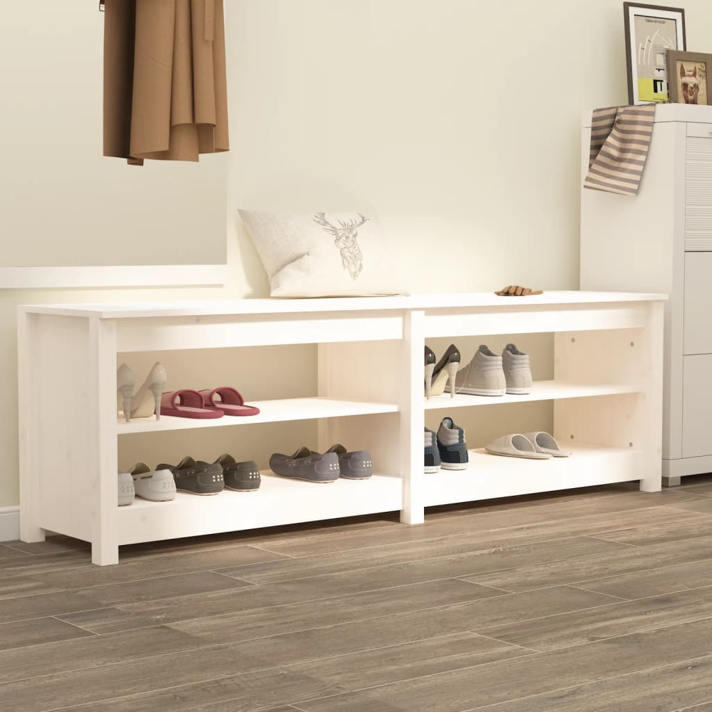 Vidaxl schoenenbank 160x36,5x50 cm massief groenhout wit