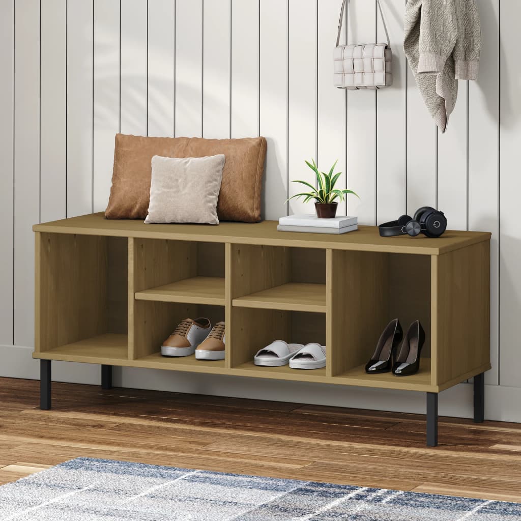 Vidaxl schoenenrek met metalen poten oslo 106x35x45cm groenenhout bruin
