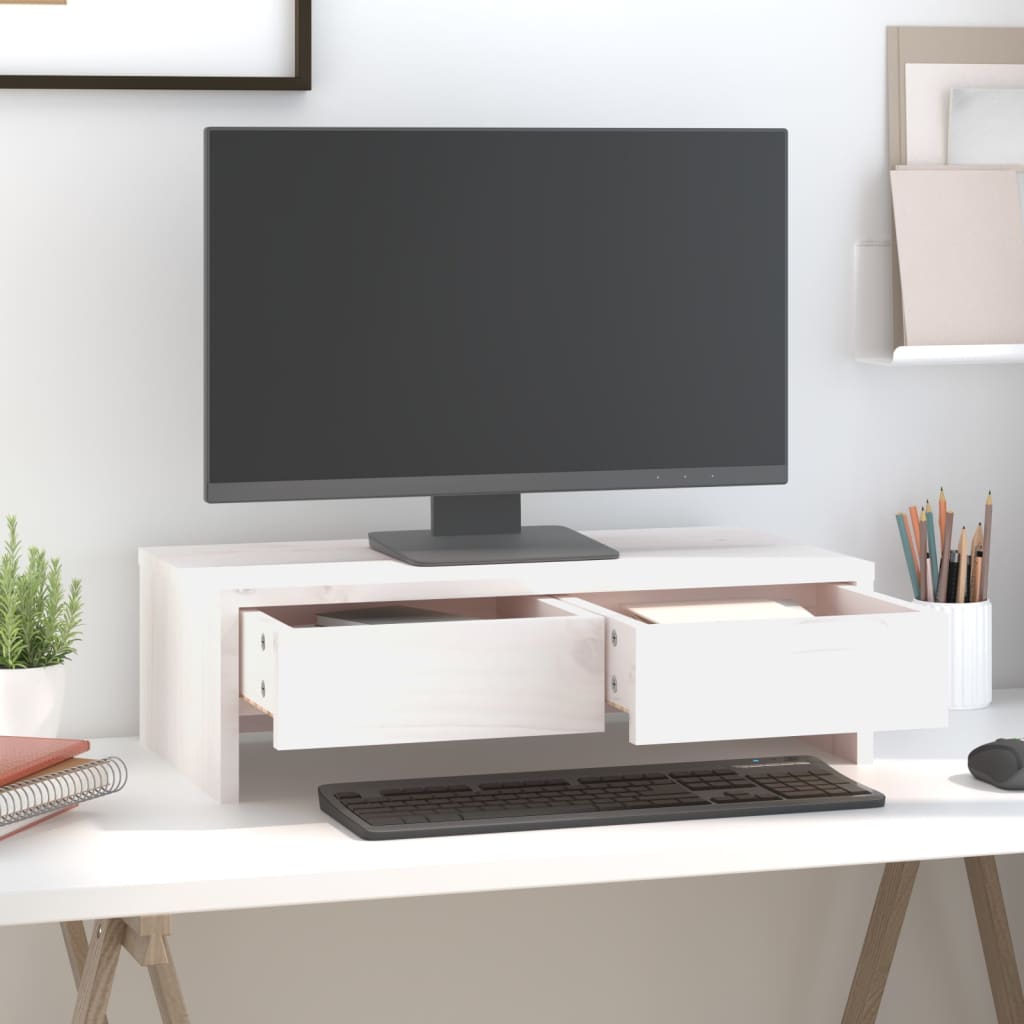 Vidaxl monitorstandaard 50x27x15 cm massief groenhout wit