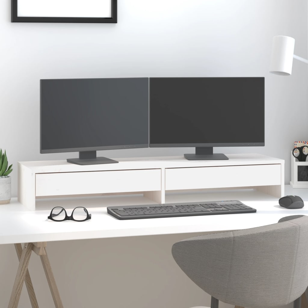 Vidaxl monitorstandaard 100x27x15 cm massief groenhout wit