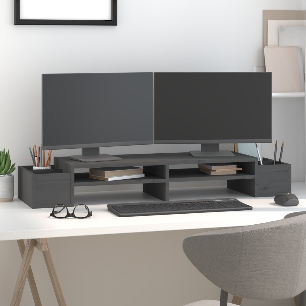 Vidaxl monitorstandaard 100x27,5x15 cm massief groenenhout grijs