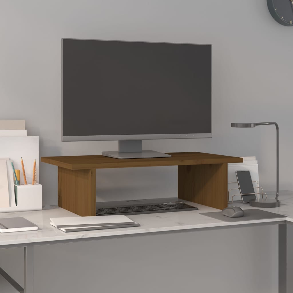 VidaXL Monitorstandaard 50x27x15 cm massief groenenhout honingbruin