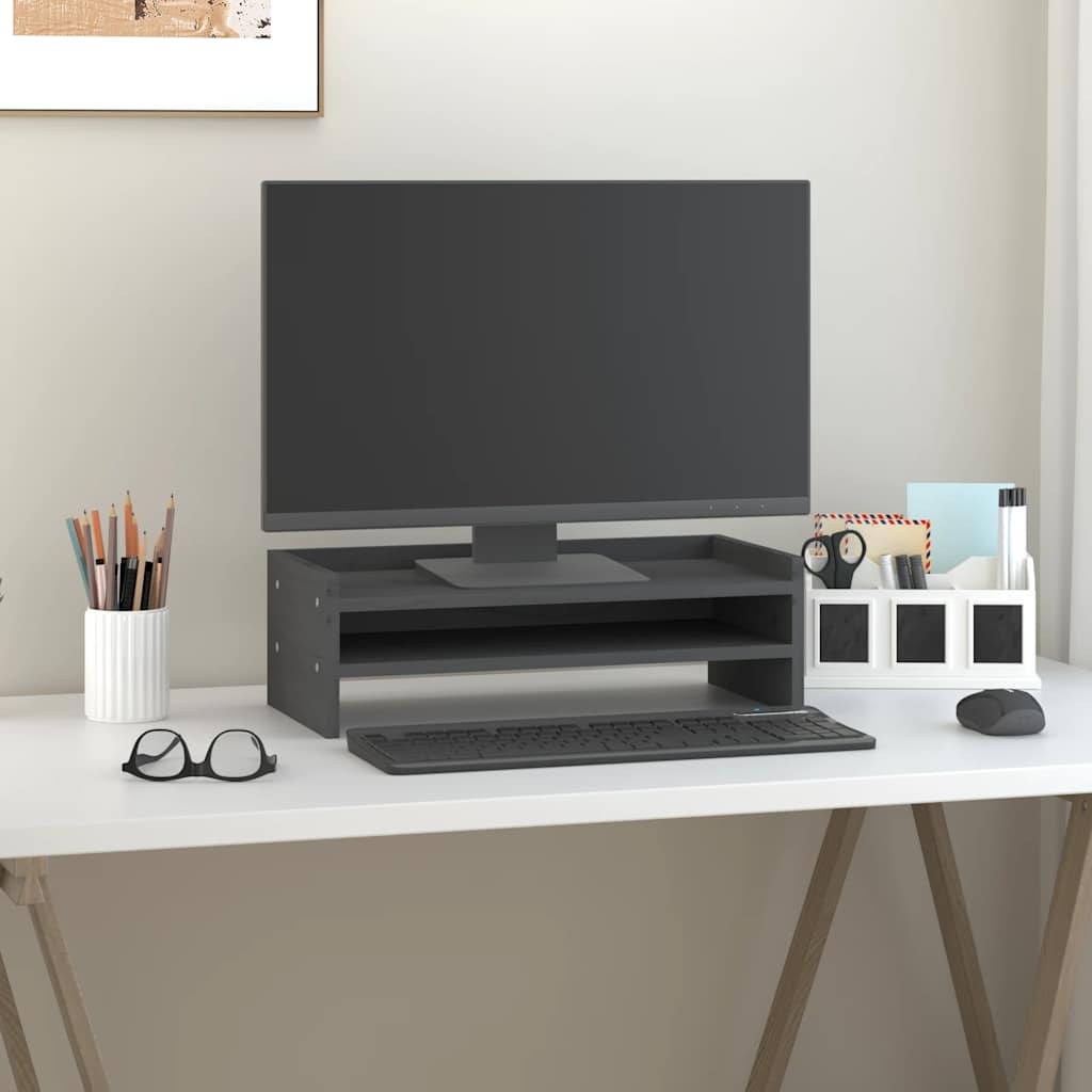 Vidaxl monitorstandaard 50x24x16 cm massief groenenhout grijs