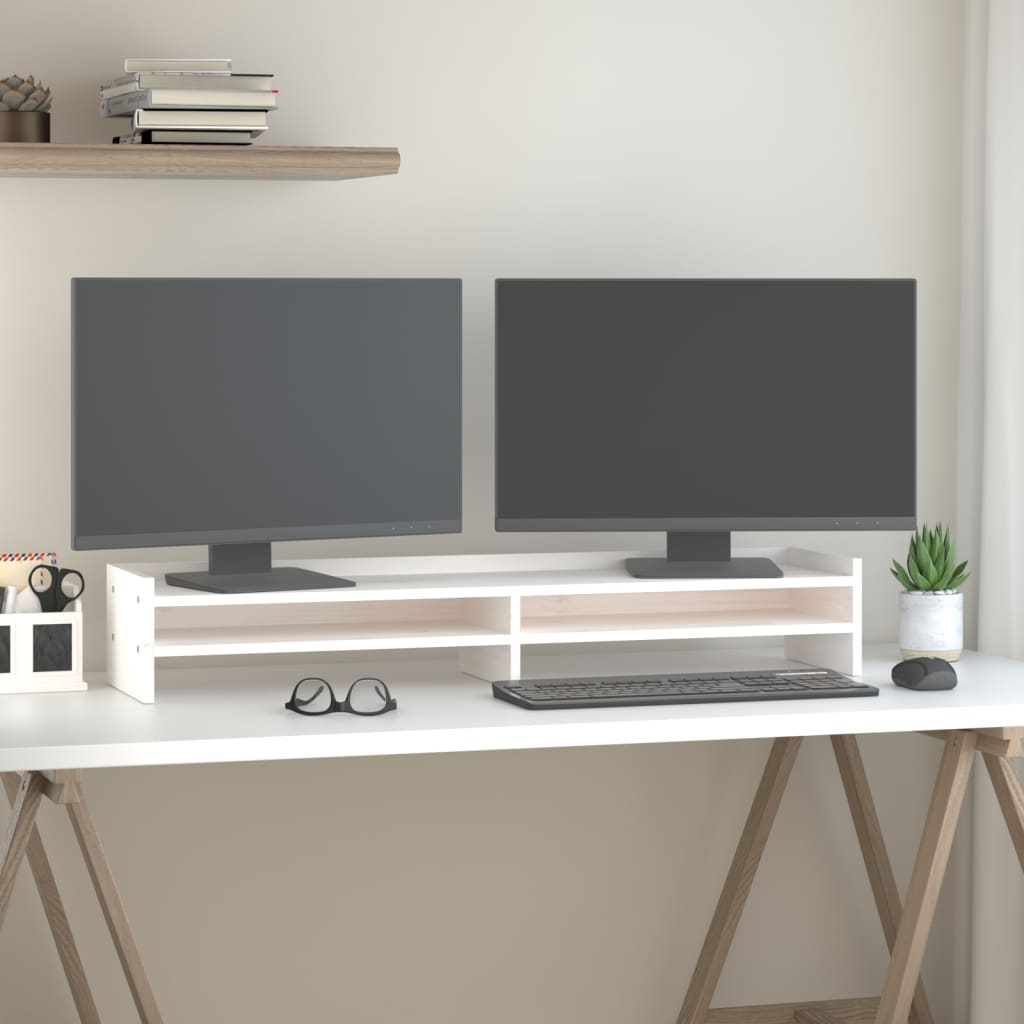 Vidaxl monitorstandaard 100x24x16 cm massief groenhout wit