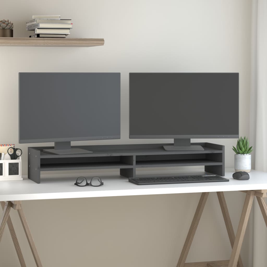 Vidaxl monitorstandaard 100x24x16 cm massief groenenhout grijs