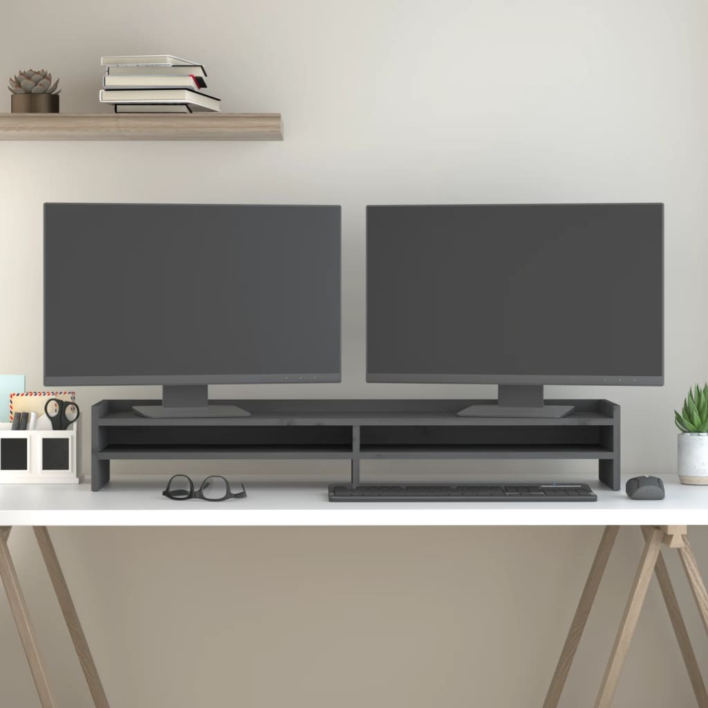 Vidaxl monitorstandaard 100x24x16 cm massief groenenhout grijs