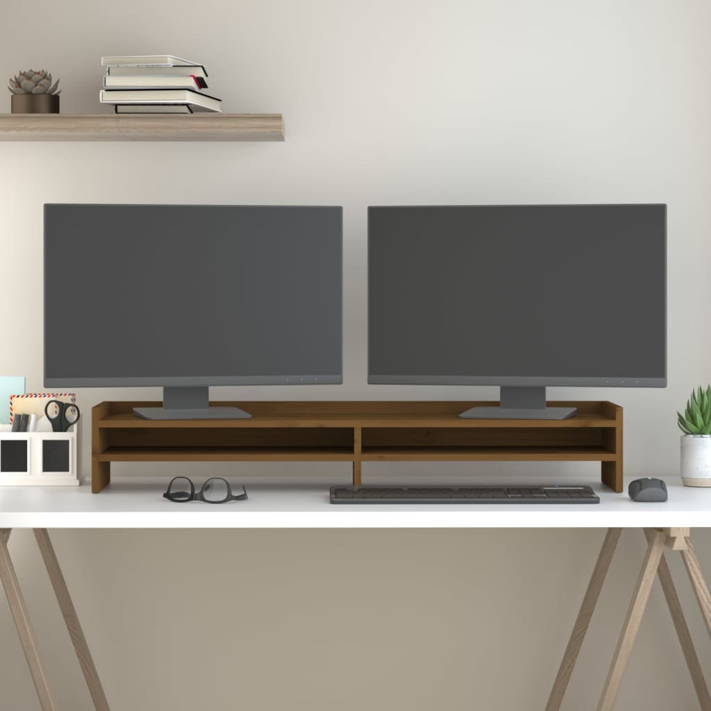 Vidaxl monitorstandaard 100x24x16 cm massief groenhout honingbruin