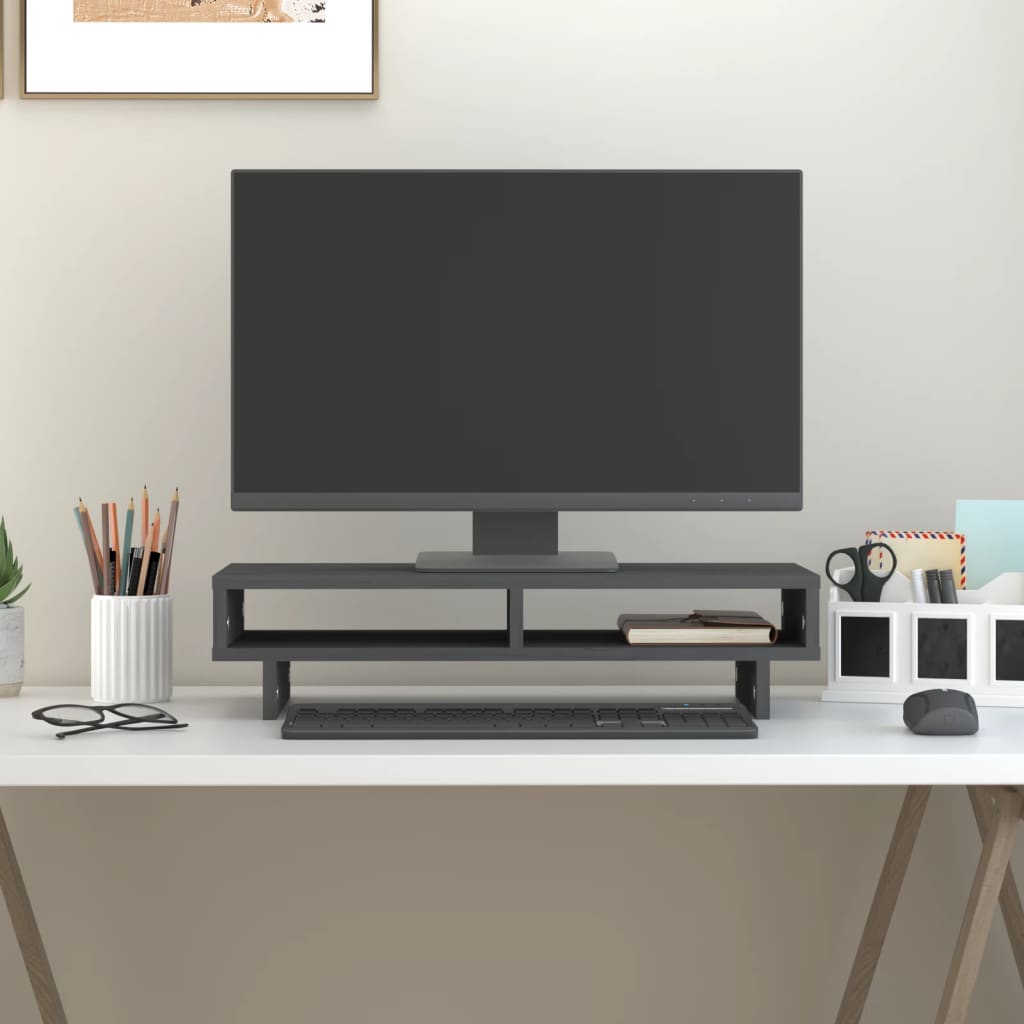 Vidaxl monitorstandaard 60x27x14 cm massief groenenhout grijs