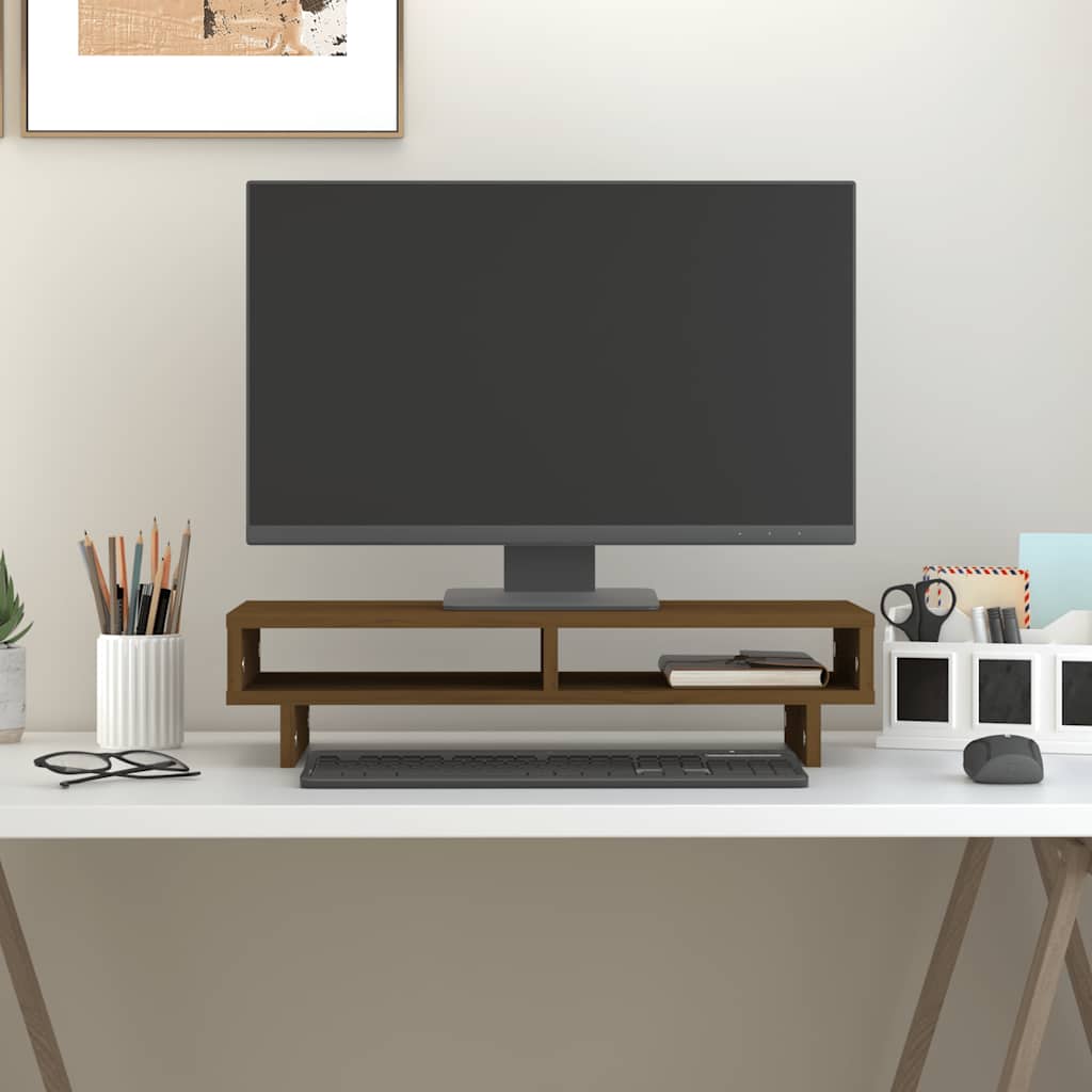 Vidaxl monitorstandaard 60x27x14 cm massief groenhout honingbruin