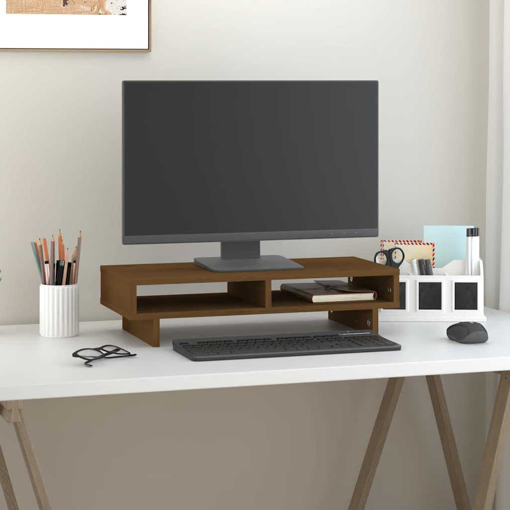 Vidaxl monitorstandaard 60x27x14 cm massief groenhout honingbruin