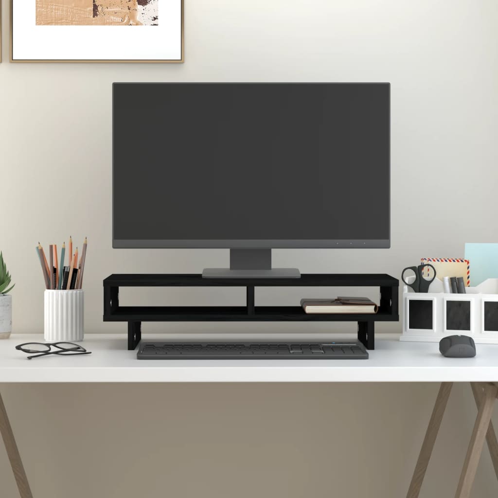 VidaXL Monitorstandaard 60x27x14 cm massief groenenhout zwart
