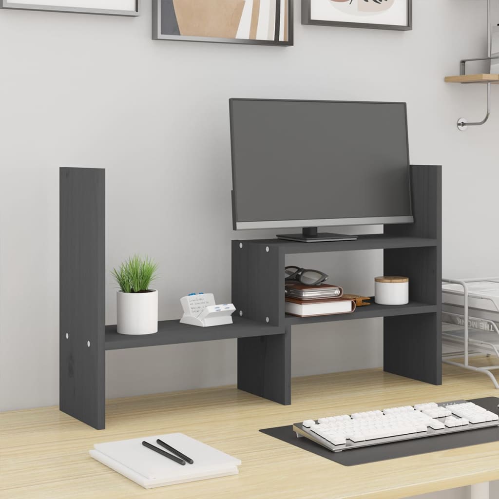 Vidaxl monitorstandaard (39-72)x17x43 cm massief groenenhout grijs