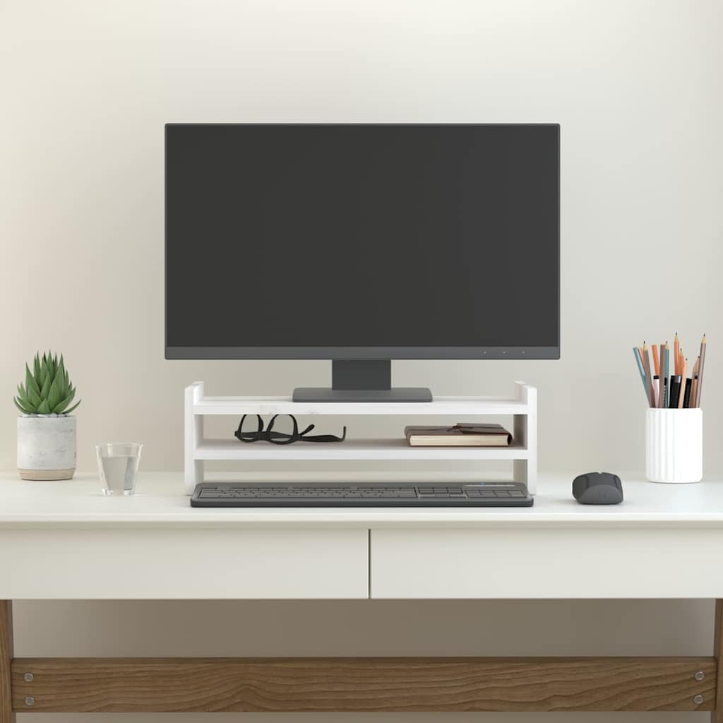 Vidaxl monitorstandaard 50x27x15 cm massief groenhout wit