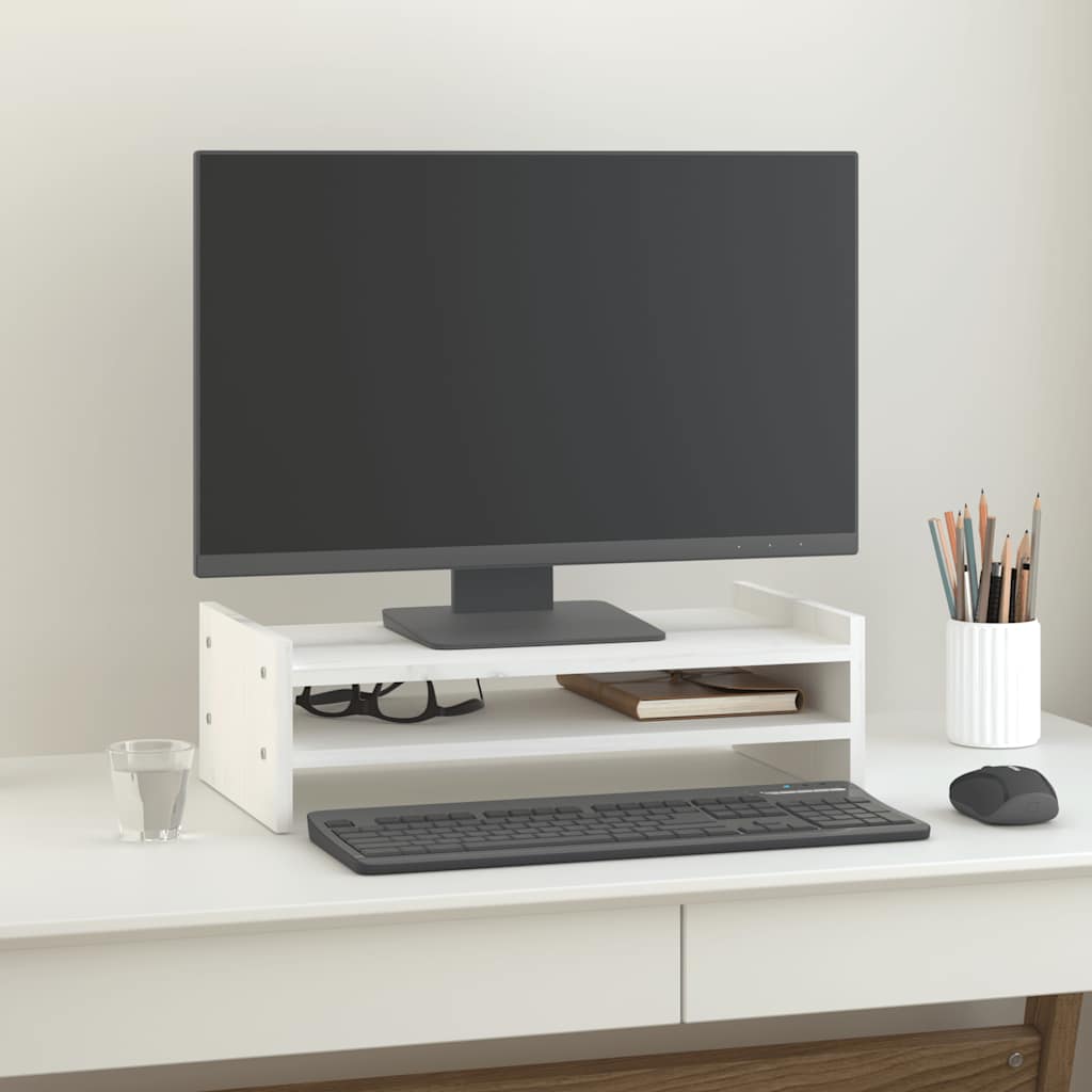 Vidaxl monitorstandaard 50x27x15 cm massief groenhout wit