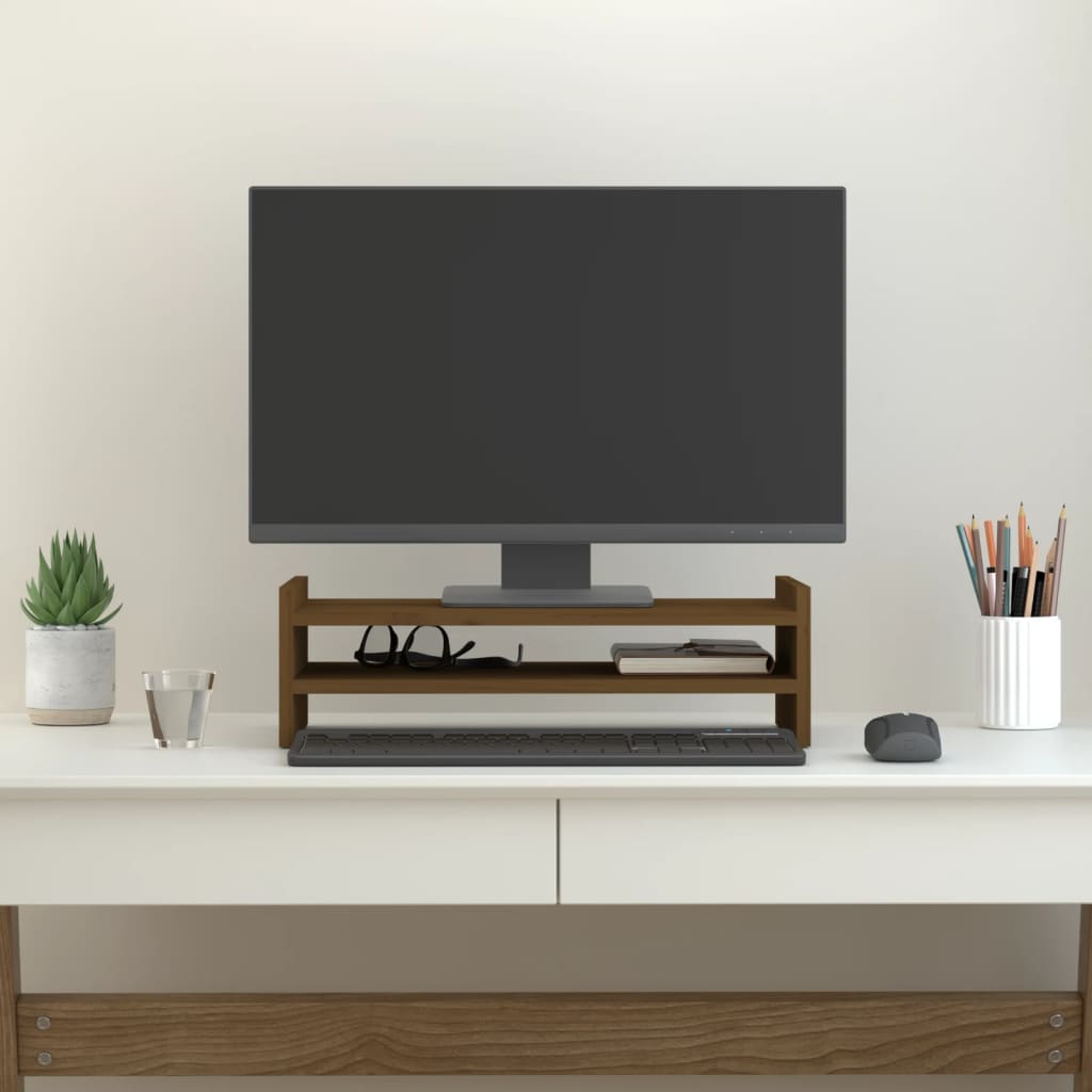 Vidaxl monitorstandaard 50x27x15 cm massief groenhout honingbruin