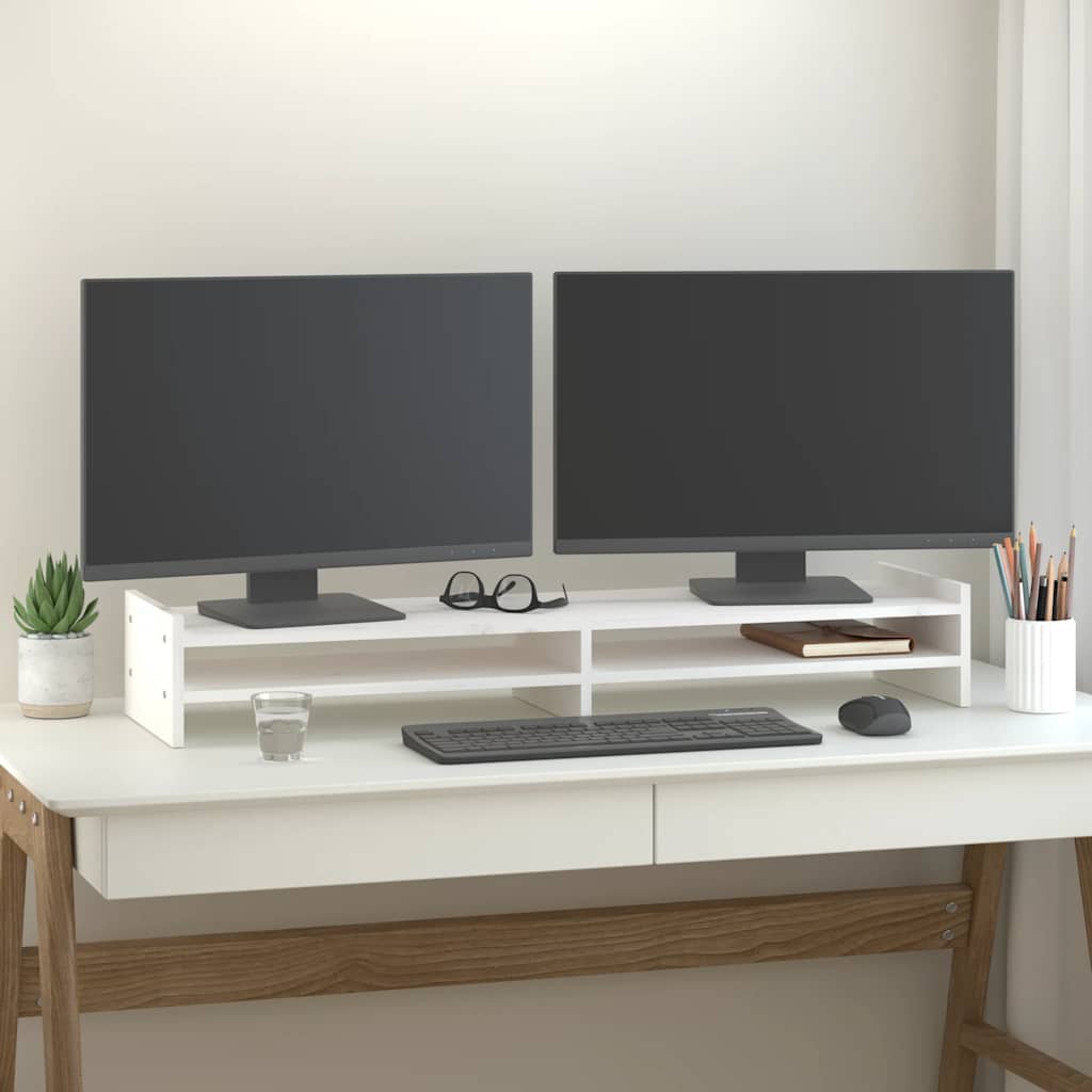 Vidaxl monitorstandaard 100x27x15 cm massief groenhout wit