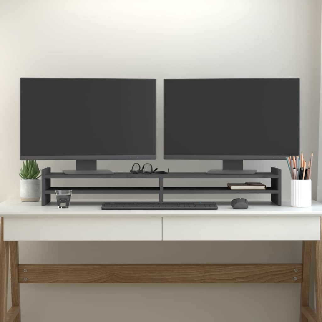 Vidaxl monitorstandaard 100x27x15 cm massief groenenhout grijs