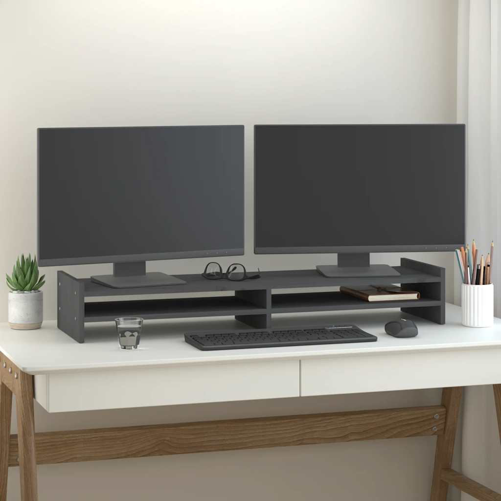 Vidaxl monitorstandaard 100x27x15 cm massief groenenhout grijs