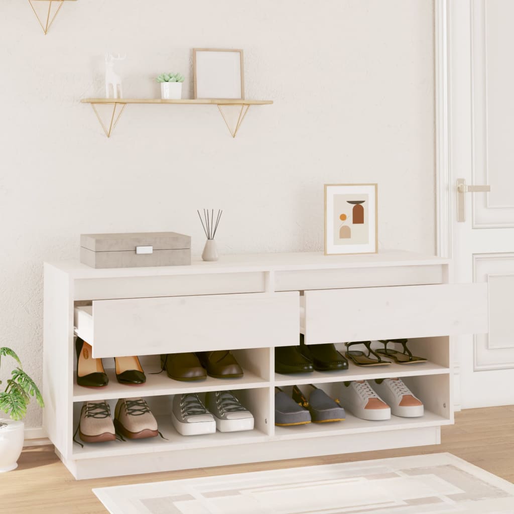 Vidaxl schoenenkast 110x34x52 cm massief groenhout wit