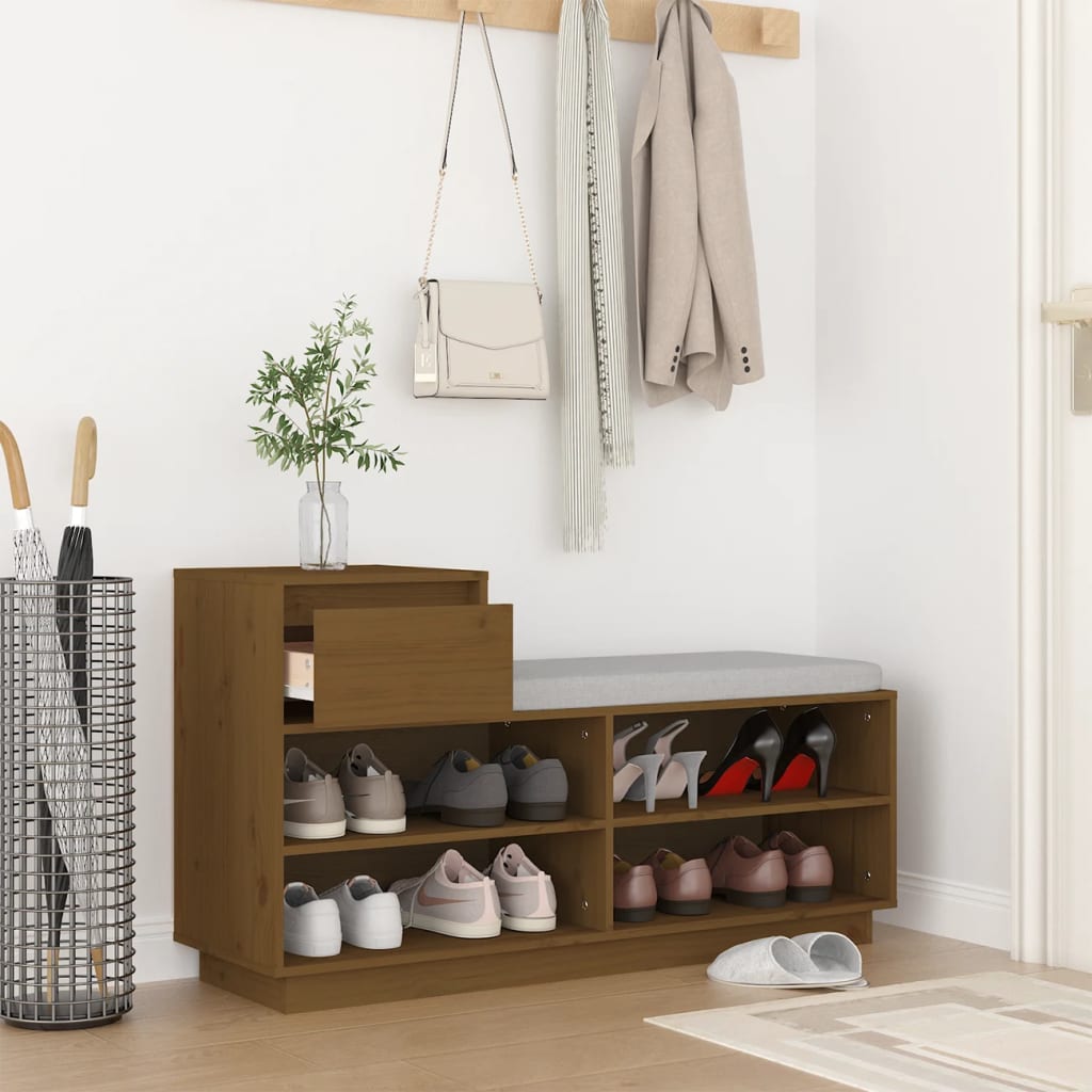 Vidaxl schoenenkast 110x34x61 cm massief groenhout honingbruin