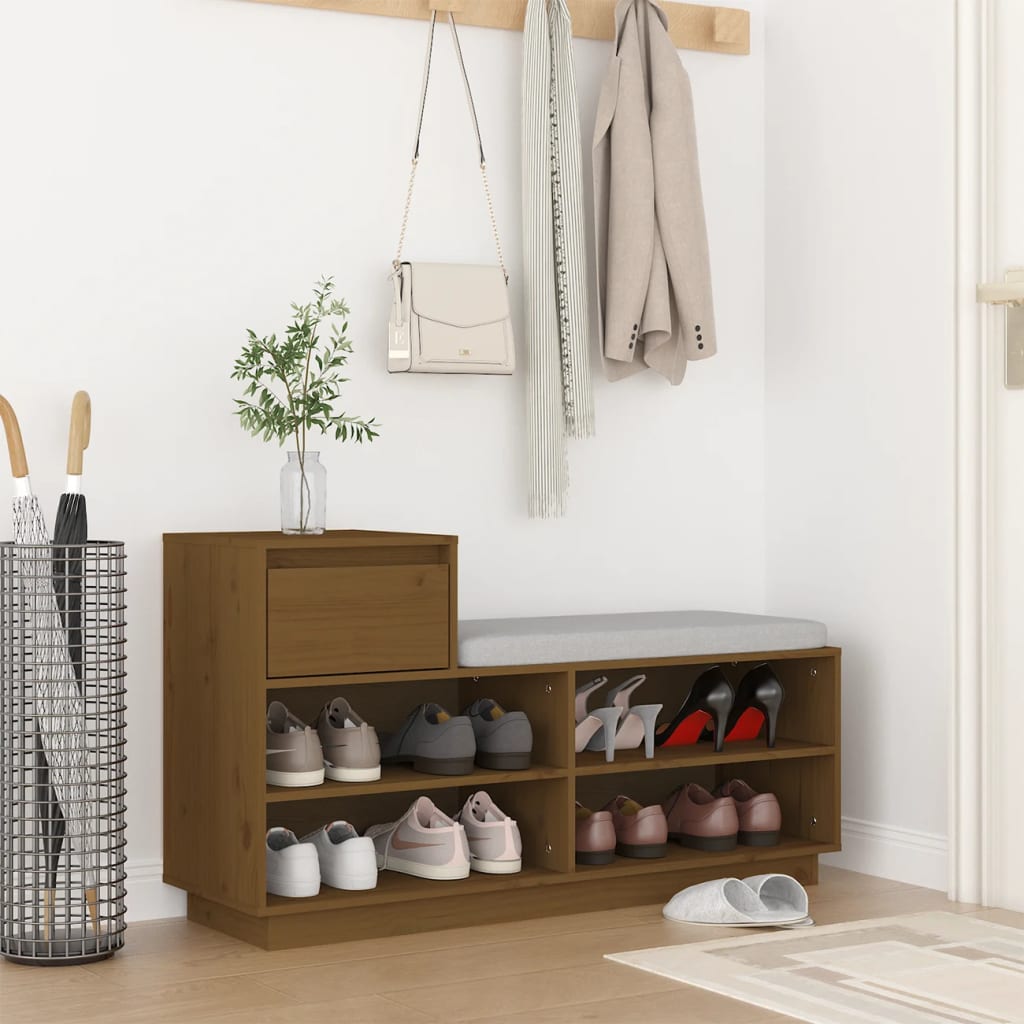 Vidaxl schoenenkast 110x34x61 cm massief groenhout honingbruin