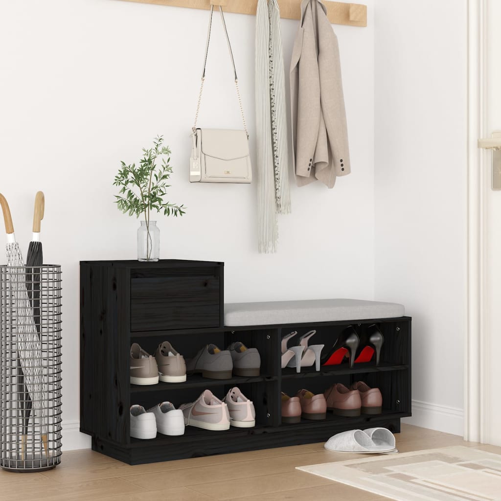 Vidaxl schoenenkast 110x34x61 cm massief groenenhout zwart