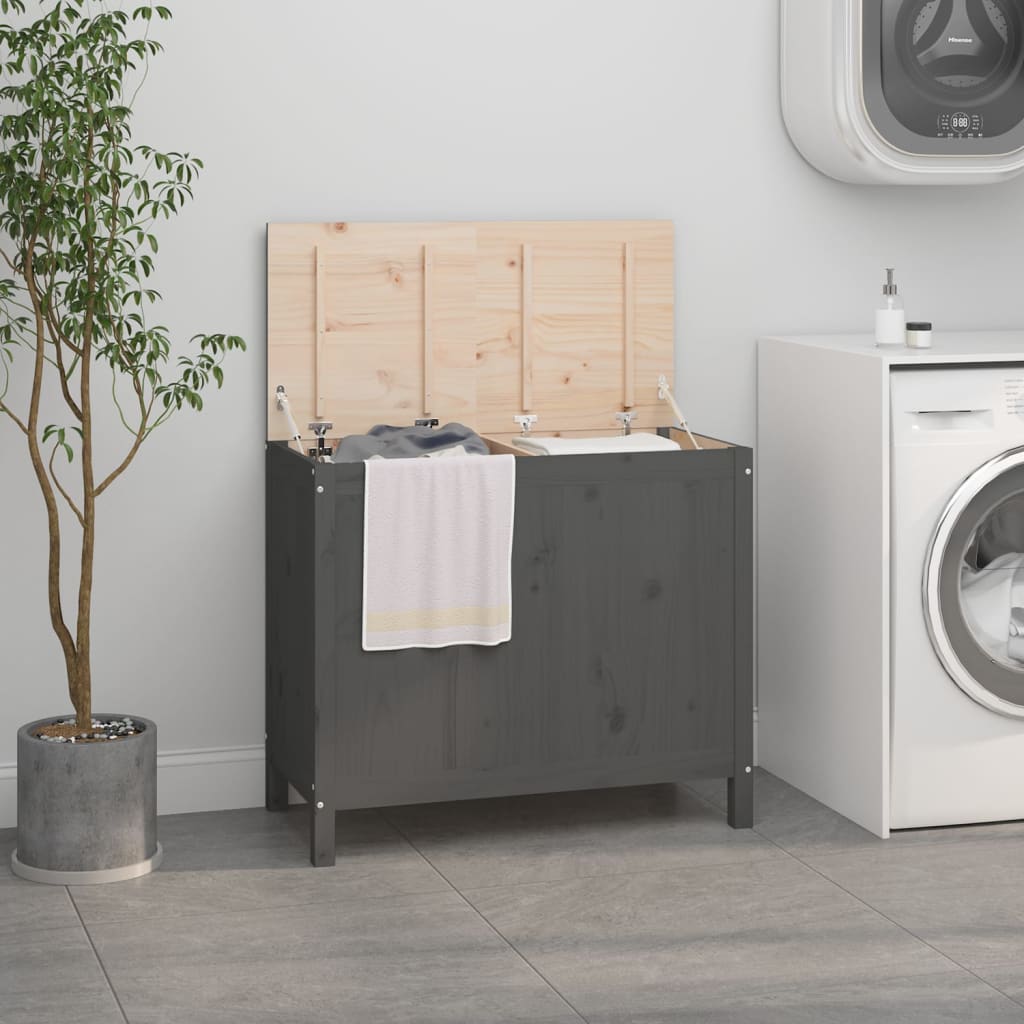 Vidaxl wasmand 88,5x44x76 cm massief groenenhout grijs