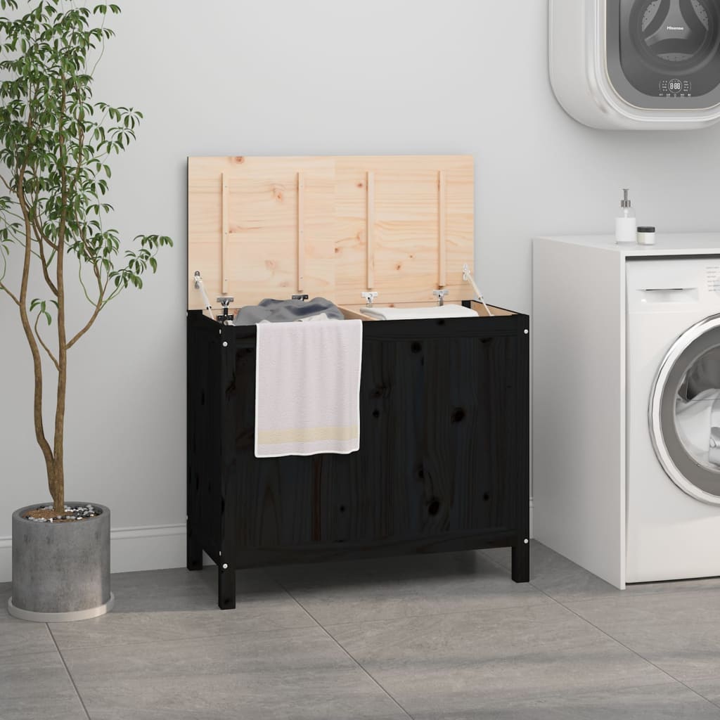 Vidaxl wasmand 88,5x44x76 cm massief groenenhout zwart