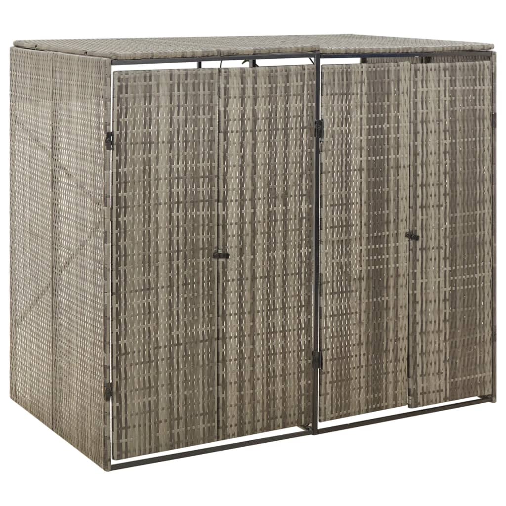 VidaXL Containerberging dubbel 140x80x117 cm poly rotan grijs