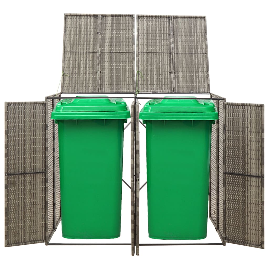 VidaXL Containerberging dubbel 140x80x117 cm poly rotan grijs
