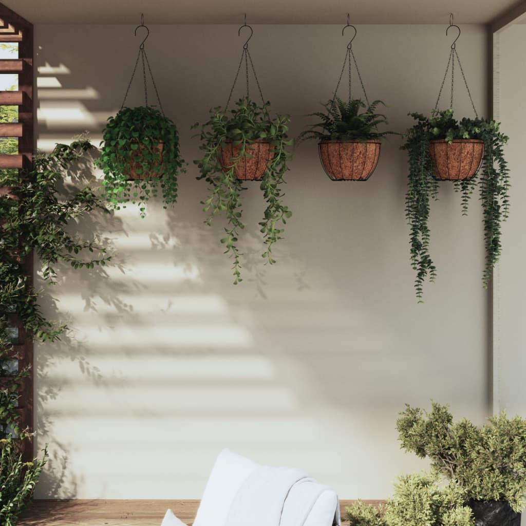 Vidaxl plantenbakken hangend 4 st met kokosbak staal ø 30x52 cm zwart