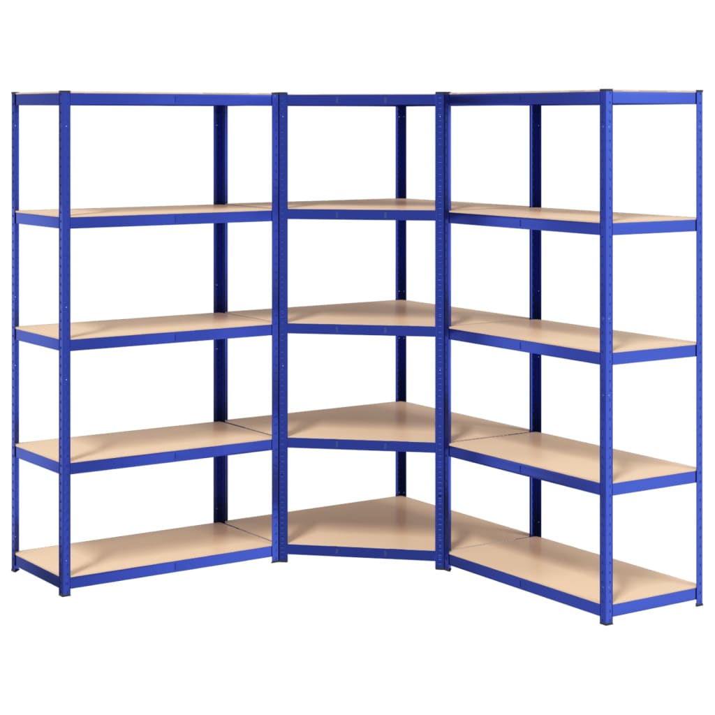 VidaXL Opbergrekken 3 st 5-laags staal en bewerkt hout blauw