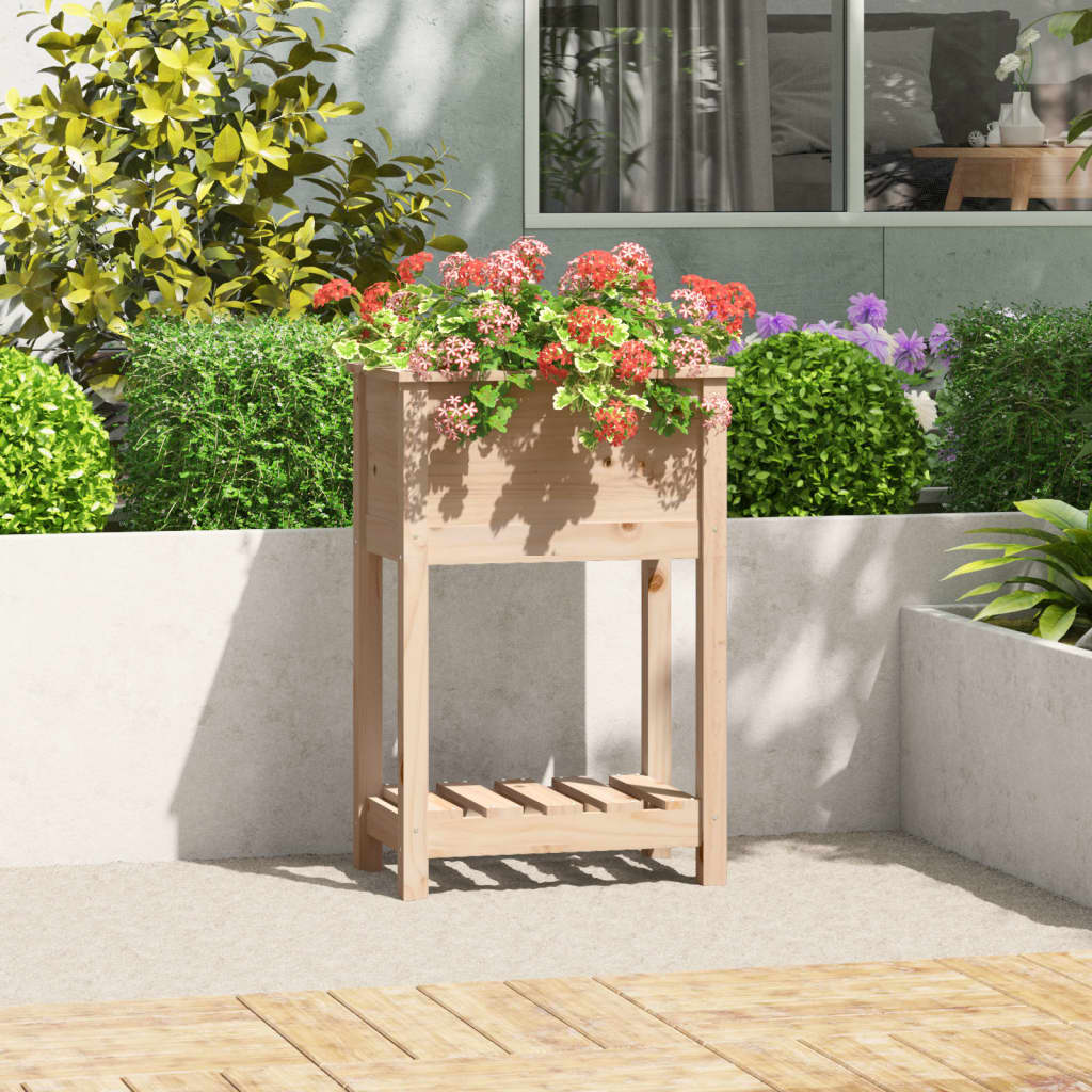 VidaXL Plantenbak met schap 54x34,5x81 cm massief groenenhout
