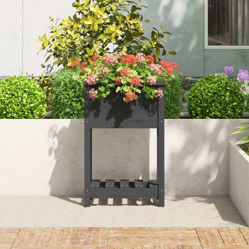 Vidaxl plantenbak met schap 54x34,5x81 cm massief groenenhout grijs