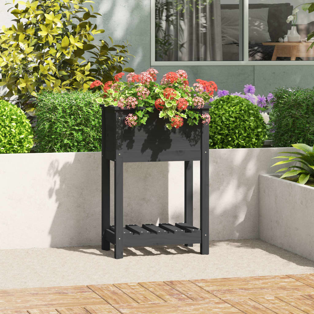 Vidaxl plantenbak met schap 54x34,5x81 cm massief groenenhout grijs
